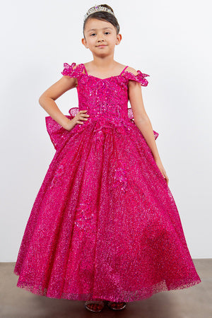 Girls Sparkling Off Shoulder Detachable Butterfly Corset Back Princess Ball Gown 2-16